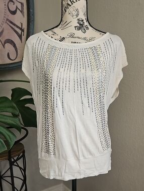 HeartSoul Cream Short-Sleeve Top with Metallic Stud Accents